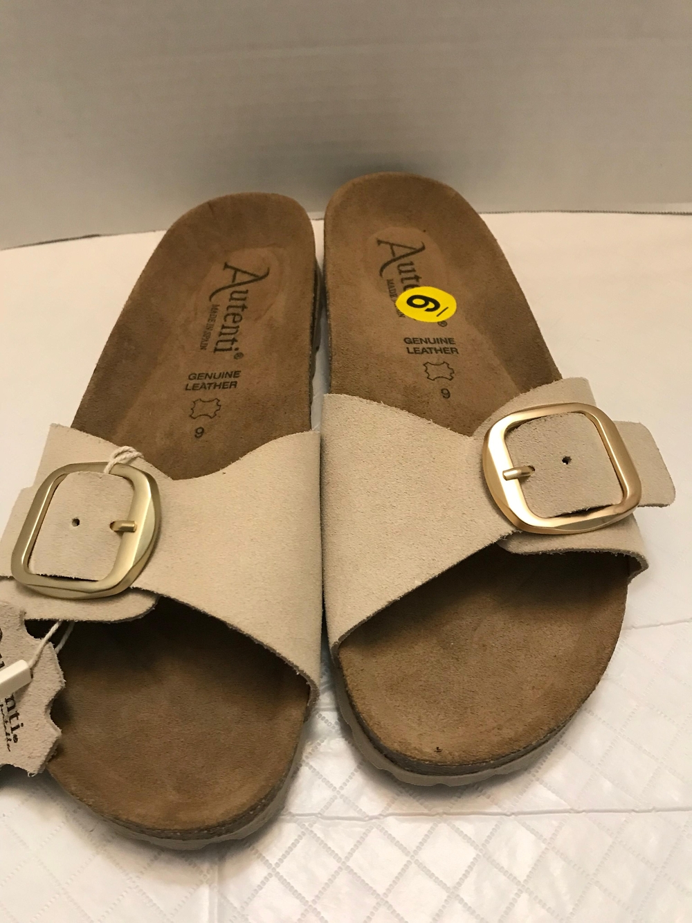 Authentic Beige Suede Slide Sandals with Gold Buckle